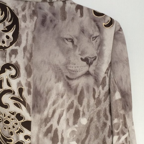 Gerry Weber Womens Jacket Blazer Sz 8 Gray Lion Tiger Print Long Sleeve Lined - Picture 3 of 10